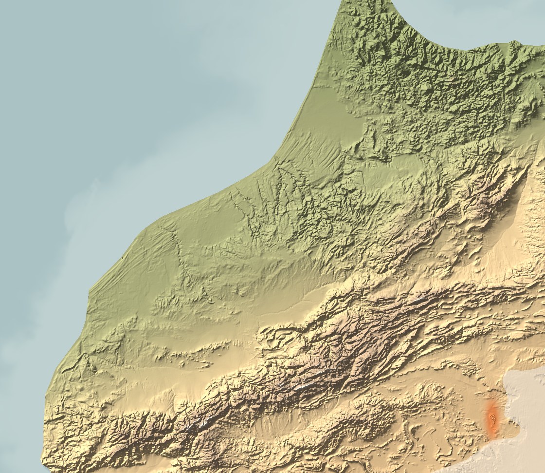 Relief map of northern Morocco with the trip route
