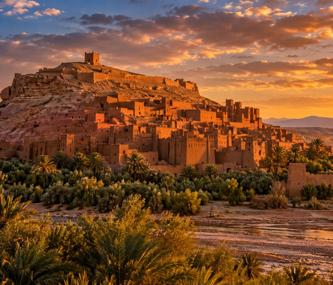 Ait Benhaddou kasbah at sunset