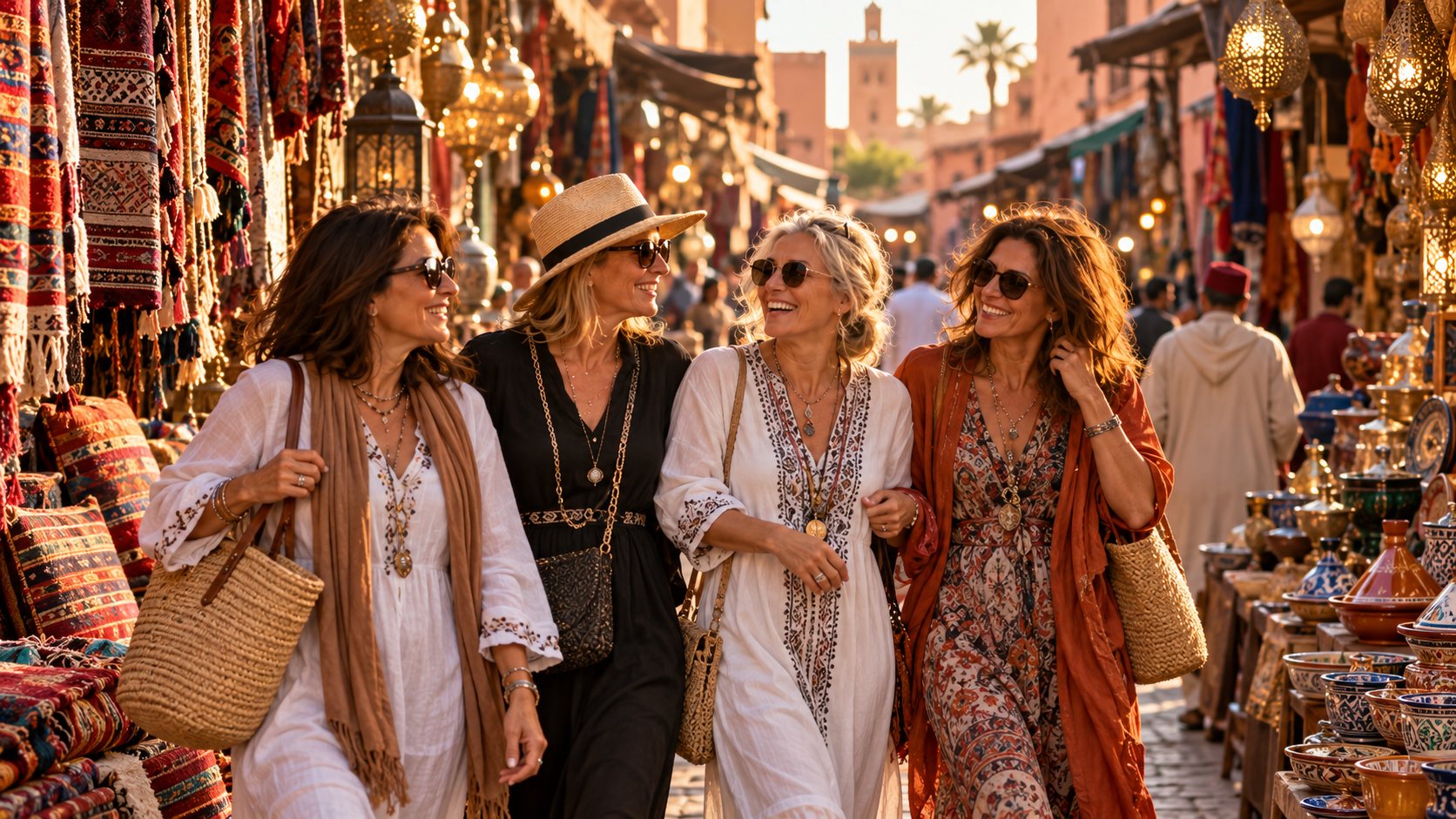 Friends walking through the old souk